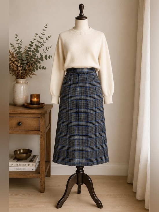 Prestige of Boston Dresses & Skirts - Vintage 70s 80s Prestige of Boston 100% Pure Wool Plaid Midi Pencil Skirt